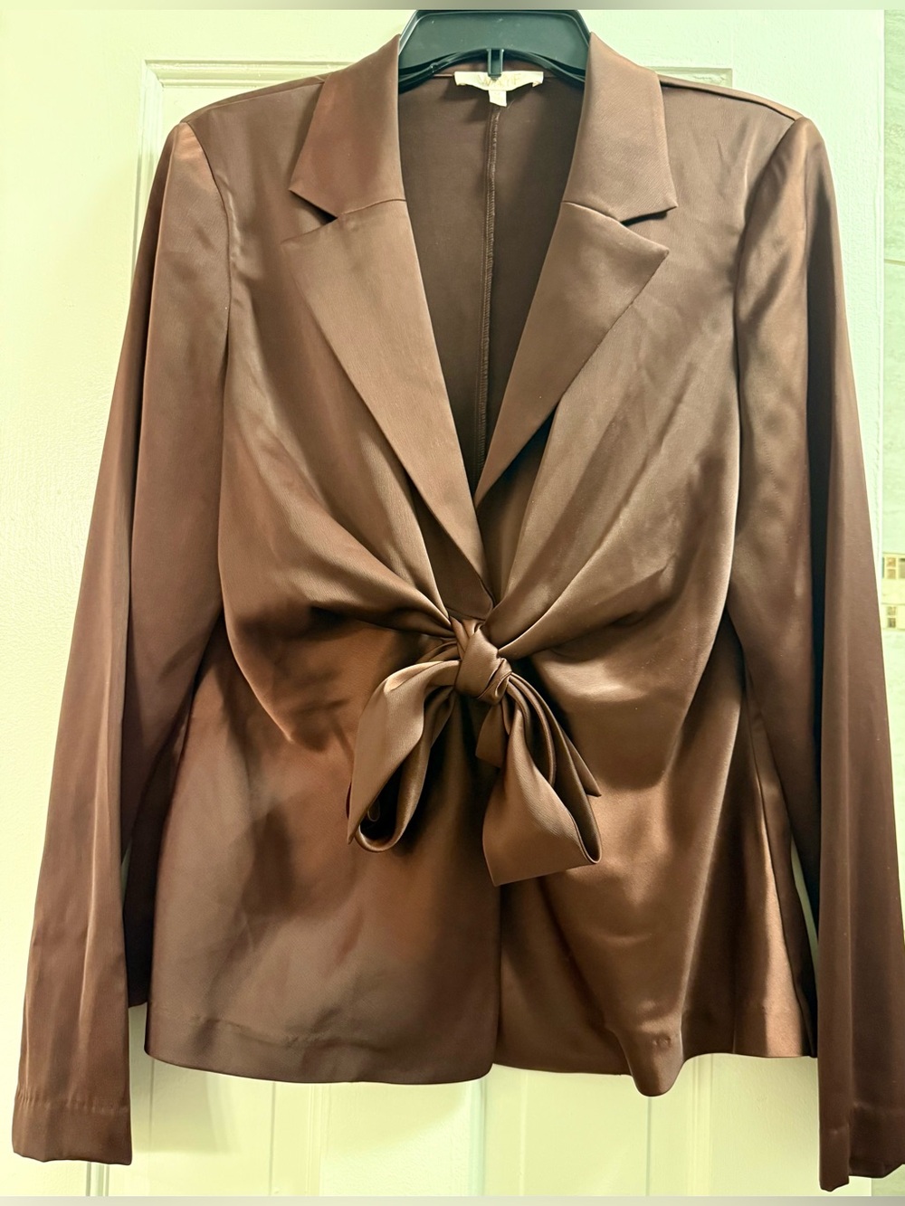Rich Brown Satin Tie-Front Top by Wayfair, Sz M